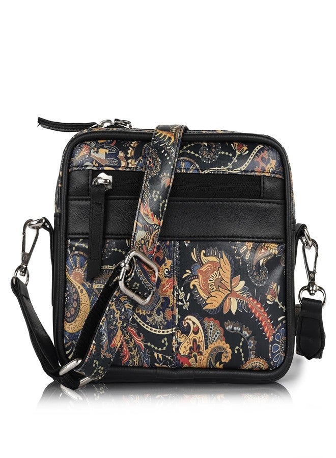 SAULT Vegan Leather Stylish Floral Printed Sling Bag | Premium PU Leather Crossbody Bag for Women | Multi-Pocket Travel & Casual Shoulder Bag - Image 1